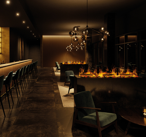Fuoco elettrico eSENSE Single nel bar Il fuoco elettrico non presenta pericoli e si adatta perfettamente a ristoranti e bar.