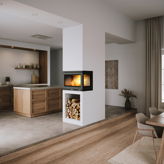 R-500 three sided Wood fireplace insert R-500 three sided, installed between kitchen and dining room