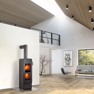 bionic fire EVO in black with steel door Wood stove bionic fire EVO in the colour black with steel door in a modern loft design