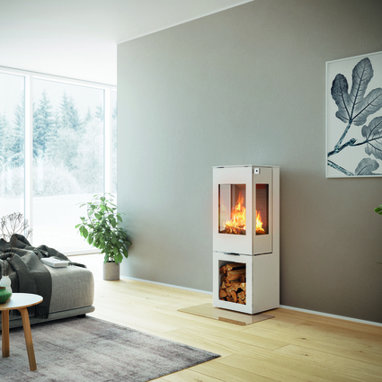 NEXO 120 en blanc avec compartiment à bois NEXO 120 en blanc avec compartiment à bois