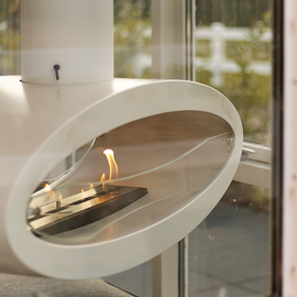 Nauaufnahme Ellipse Ceiling con fiamma Caminetto ellittico a bioetanolo Ellipse Ceiling in bianco di Decoflame