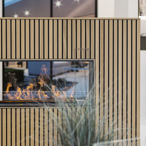Feu électrique Panel Wall Tunnel profond Revêtement en bois latéral